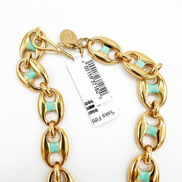 Sylvia Toledano 22K-Gold-Plated & Turquoise Enamel Puffed Anchor Link Necklace - Picture 2 of 5